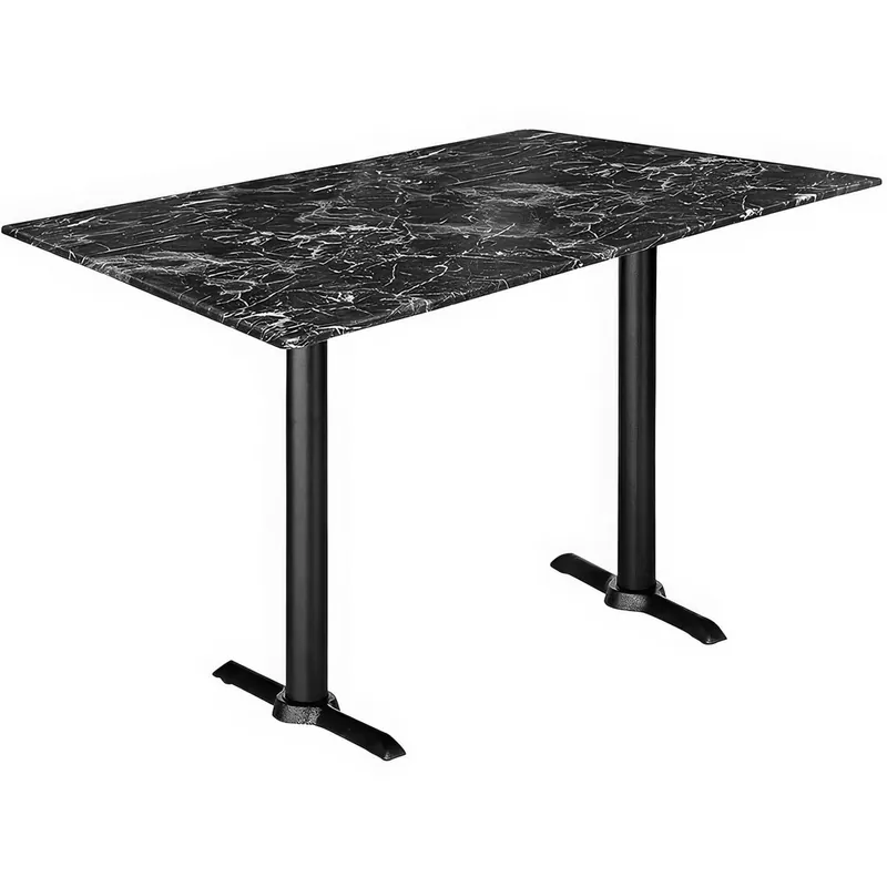 Holland Bar Stool EuroSlim 32" x 48" Black Faux Marble Indoor / Outdoor Standard Height Table with End Column Base Hot Deal