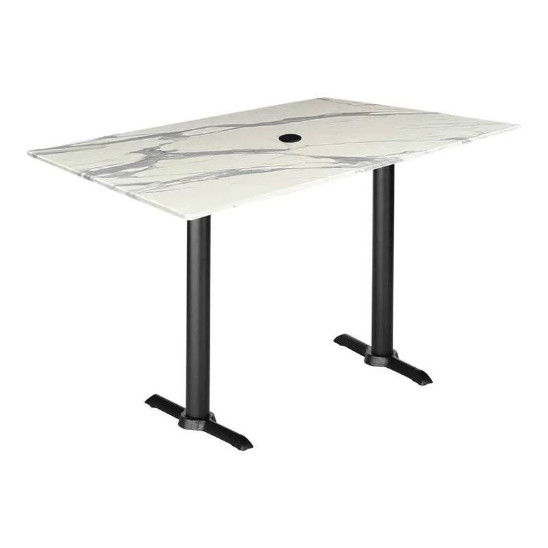 Price Drop Holland Bar Stool EuroSlim 32" x 48" White Faux Marble Indoor / Outdoor Counter Height Table with End Column Base and Umbrella Hole