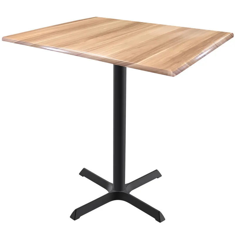 Holland Bar Stool OD211-3030BWOD3048NAT EnduroTop 30" x 48" Natural Wood Laminate Indoor / Outdoor Standard Height Table with Cross Base Limited Edition