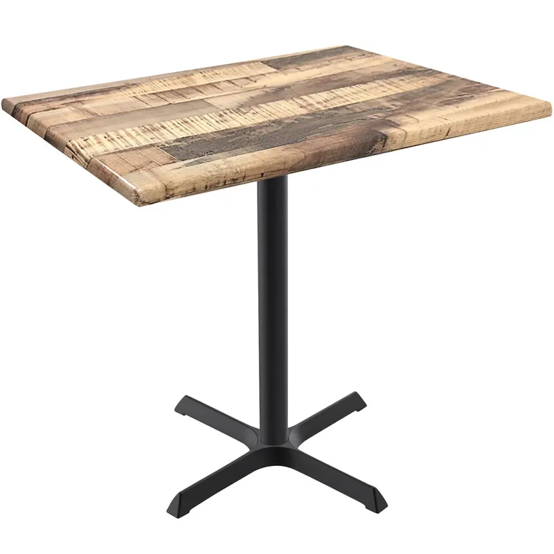 Express Delivery Holland Bar Stool OD211-3036BWOD3048RUSTIC EnduroTop 30" x 48" Rustic Wood Laminate Outdoor / Indoor Counter Height Table with Cross Base