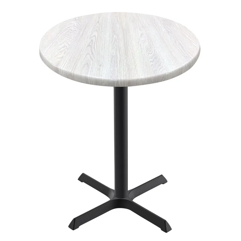Direct From Manufacturer Holland Bar Stool OD211-3036BWOD30RWA EnduroTop 30" Round White Ash Wood Laminate Outdoor / Indoor Counter Height Table with Cross Base