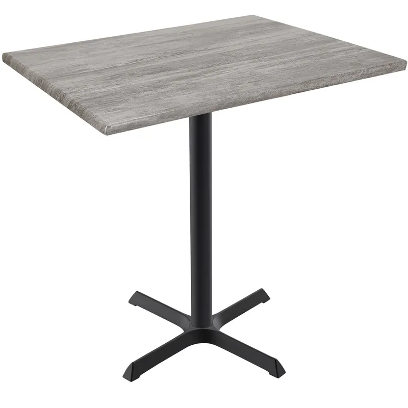 Get Yours Holland Bar Stool OD211-3042BWOD3048GRYSTN EnduroTop 30" x 48" Greystone Wood Laminate Outdoor / Indoor Bar Height Table with Cross Base