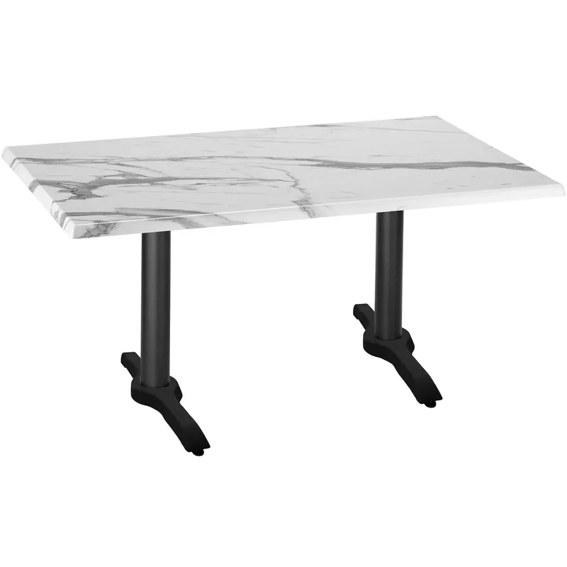 Free Shipping Holland Bar Stool OD211EB-30BWOD3048WM 30" x 48" White Faux Marble Laminate Outdoor / Indoor Standard Height Table with End Column Base
