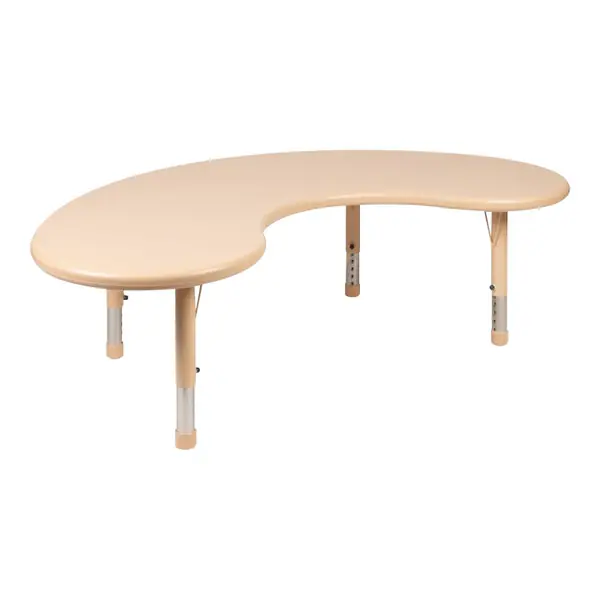 Flash Furniture Wren 14 1/2"-23 3/4" Adjustable Height Half Moon Natural Plastic Classroom Activity Table Premium