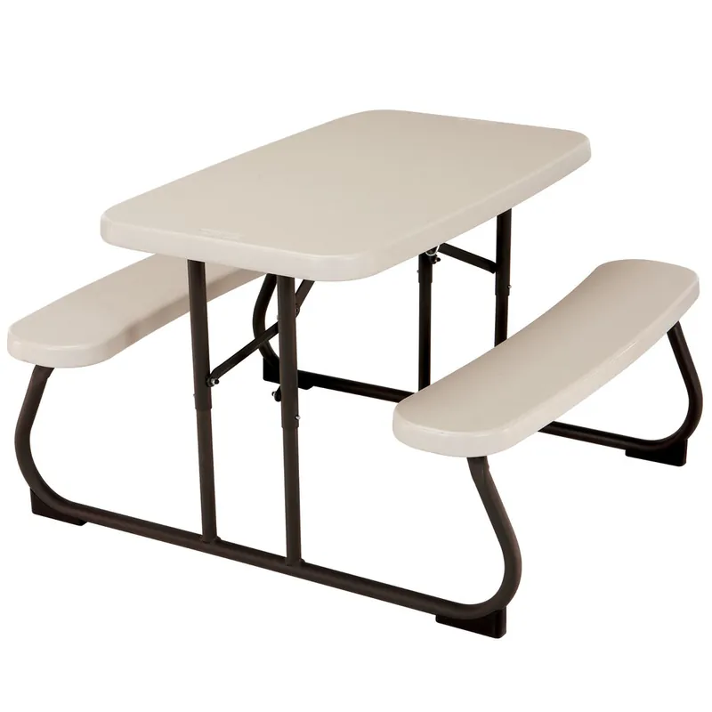 Top Pick Lifetime 280094 19" x 32 3/8" Rectangular Almond Plastic Kids Folding Picnic Table with Attached Benches