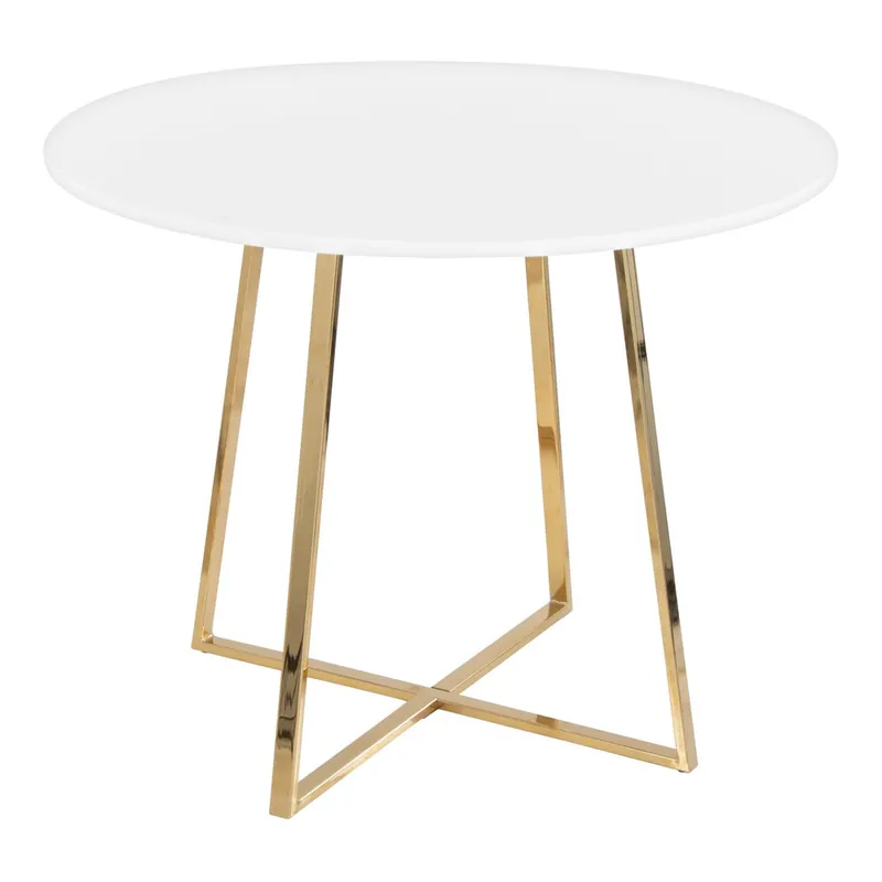 LumiSource Cosmo 38" Round White MDF Standard Height Table with Gold Base Free Shipping