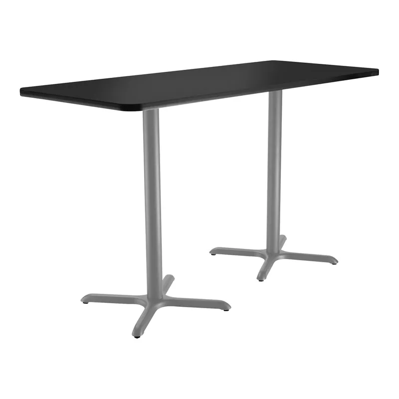 Direct From Factory National Public Seating 24" x 30" Black Bar Height Cafe Table with Particleboard Core, X Base, and Gray Frame