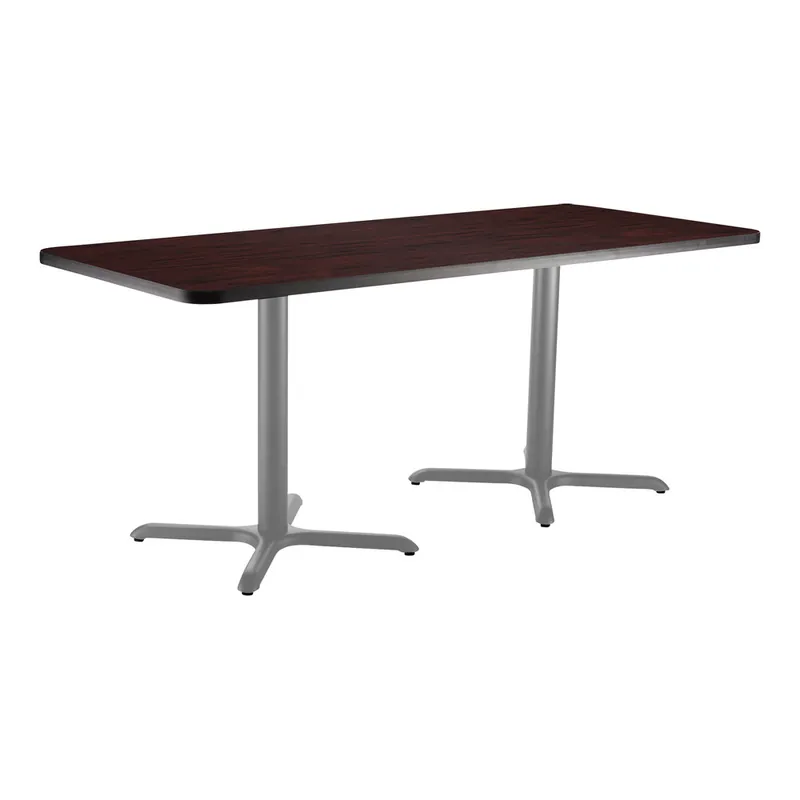 Weekend Sale National Public Seating 24" x 30" Mahogany Standard Height Cafe Table with Particleboard Core, X Base, and Gray Frame