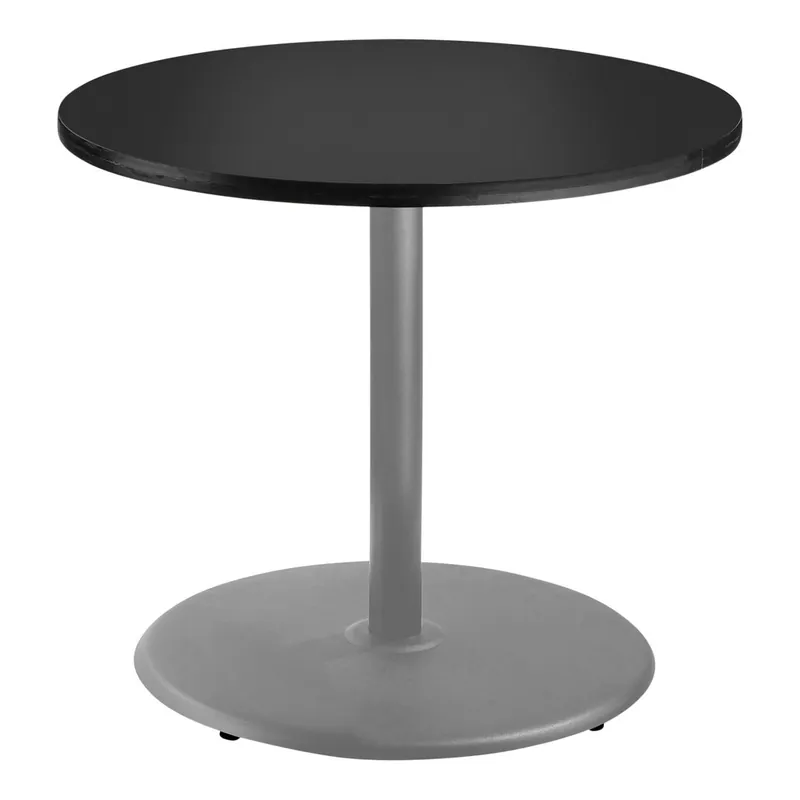 National Public Seating 30" Round Black Standard Height Cafe Table with Particleboard Core, Round Base, and Gray Frame Best Price