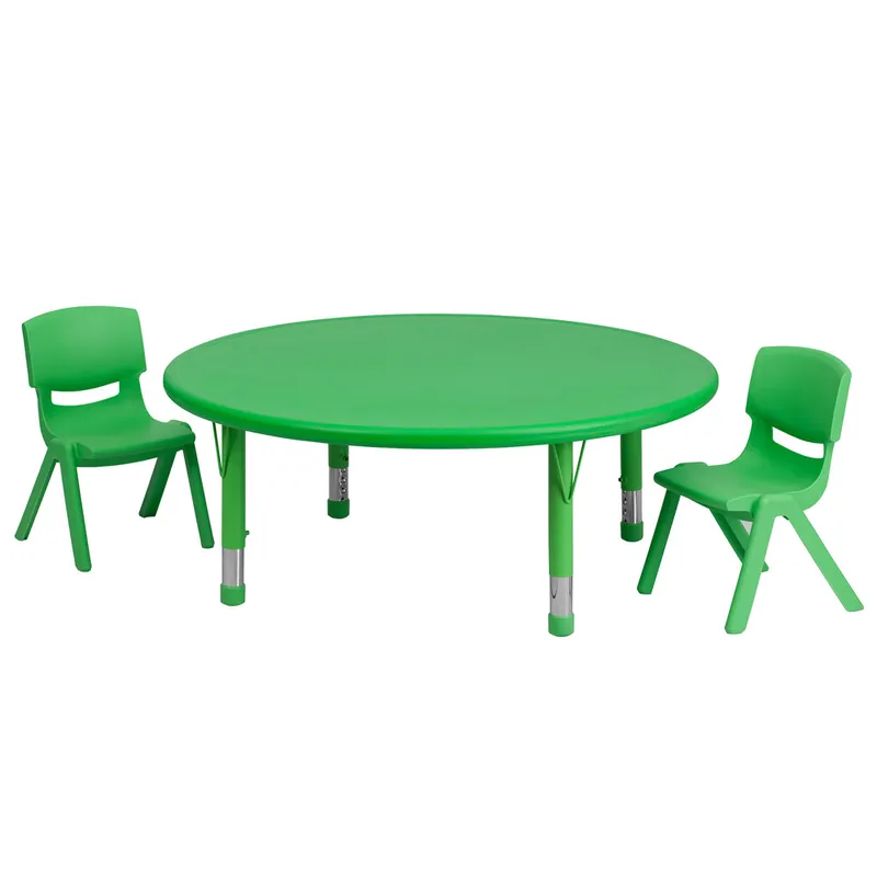 Flash Furniture YU-YCX-0053-2-ROUND-TBL-GREEN-R-GG 45" Green Plastic Round Adjustable Height Activity Table with Two Chairs Popular