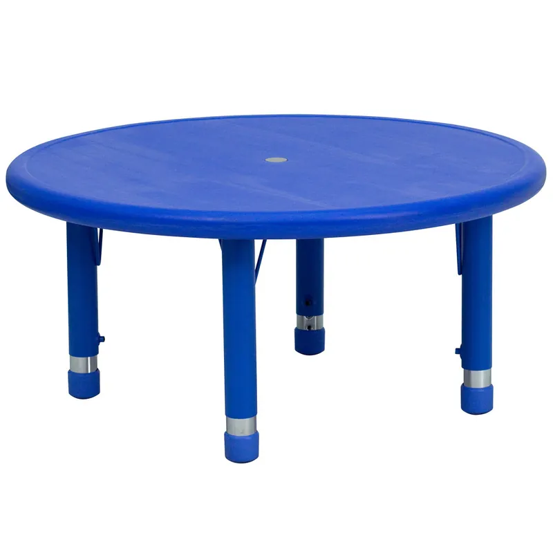 Viral Flash Furniture YU-YCX-007-2-ROUND-TBL-BLUE-GG 33" Blue Plastic Round Adjustable Height Activity Table