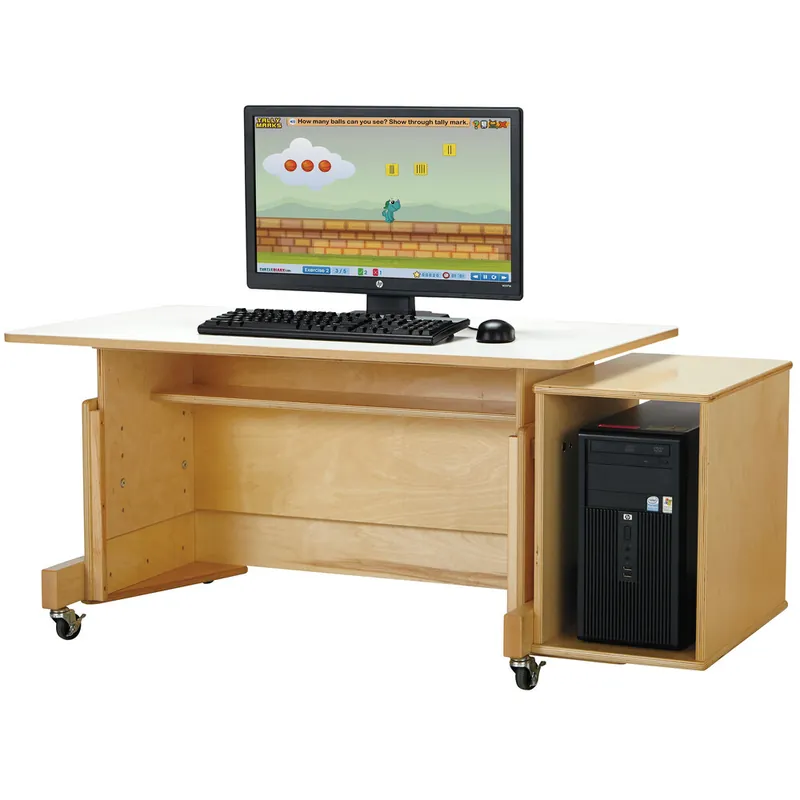 Next Day Delivery Jonti-Craft Baltic Birch 3351JC Apollo 42" x 24" x 30" Adjustable Height Mobile Natural TRUEdge Wood Single Computer Desk with White Laminate Top