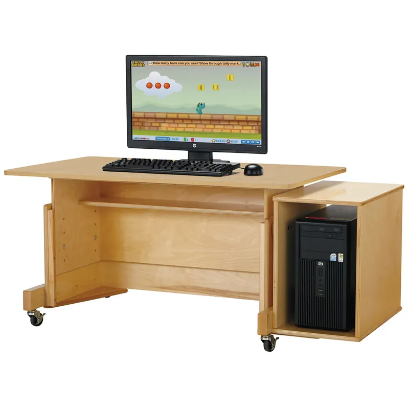 Markdown Jonti-Craft Baltic Birch 3352JC Apollo 42" x 24" x 30" Adjustable Height Mobile Natural TRUEdge Wood Single Computer Desk with Maple Laminate Top