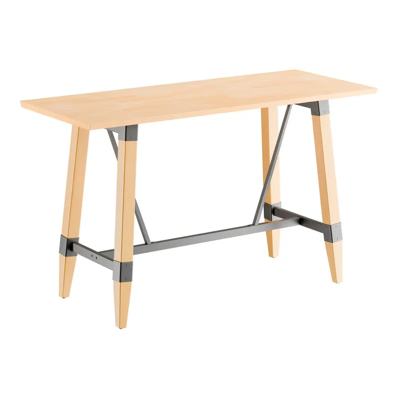 Lancaster Table & Seating Industrial 30" x 72" Solid Wood Live Edge Bar Height Trestle Base Table with Bleached Oak Finish Premium