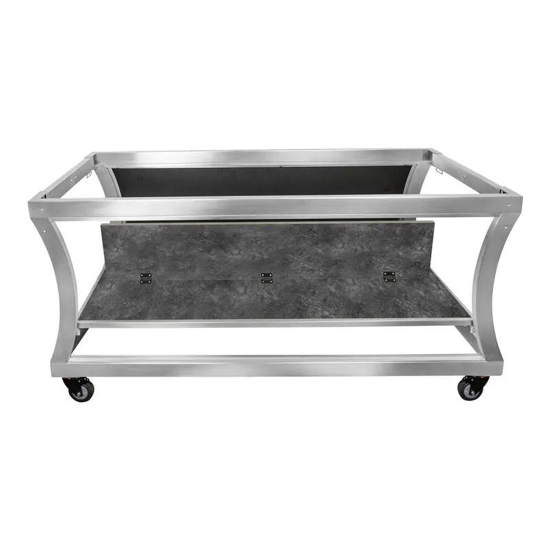Warranty Included Eastern Tabletop Curved HUB 66" x 30 3/4" x 32 1/4" Charcoal Laminate Foldaway Table Frame with Stainless Steel Edge ST52100