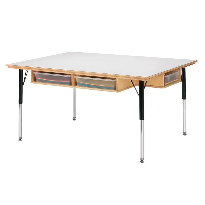 Jonti-Craft Baltic Birch 55223JC 48" x 36" x 15"-24" Children's Height-Adjustable Work Table with White Laminate Top and Desk Storage Best Choice
