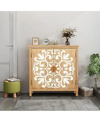 Free Delivery Streamdale Rustic Wooden Accent Cabinet with Floral Carved Doors