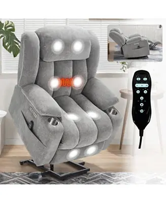 Chenille Power Lift Recliner, Massage & Heat, USB, Cup Holders Grab Now