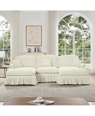 Authentic Comfy Modular U-Shape Chenille Sectional Sofa with Ottomans - Beige White
