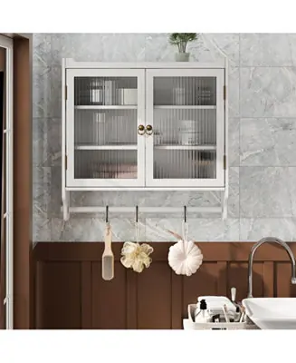 Glass Door Cabinet with 3-Tier Storage & Towel Rack Next Day Delivery