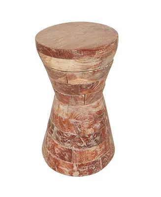 Today Only 14" x 14" x 19" Teak Wood Geometric Handmade Stacked Wood Pieces Hourglass Accent Table