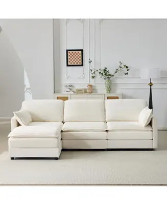 Flash Sale Streamdale Plush Cloud 3 Seater Sofa & Ottoman - Beige Chenille Cushions & Throw Pillows