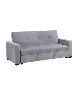 High Quality White Label Gainesville 84" Convertible Sofa with Hidden Storage, Cup Holders and USB charging ports