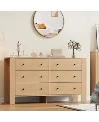 6-Drawer Natural Oak Modern Dresser, Large Chest, Deep Drawers, Metal Knobs, Double Storage for Kids Bedroom, Entryway, Hallway New Release