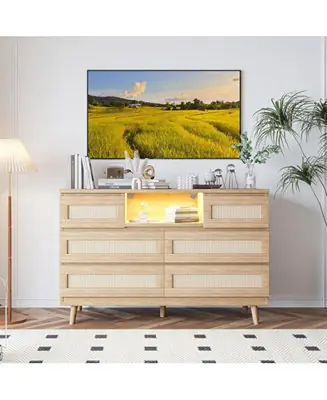 Premium Rattan Dresser for Bedroom, 47" Wide Chest of Dressers with 6 Deep Drawers