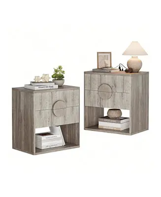 No Minimum Order Home Fluted Nightstand Set Of 2 With Charging Station Side Table With 2 Drawer Modern Farmhouse Nightstand