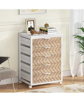 Original 5-Drawer Wood Storage Cabinet with Wheels – Industrial Organizer Cart for Office, Bedroom, Entryway