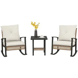 3 Pieces Bistro Set with Rat Rocking Chairs & Table Dark Wholesale
