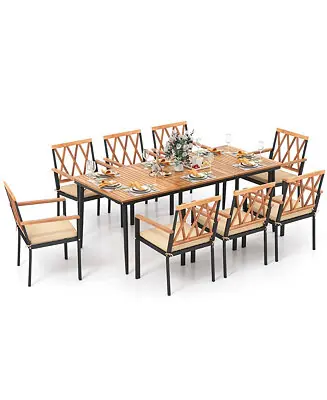Best Choice 9 PCS Patio Dining Set Table with 1.9" Umbrella Hole & 8 Dining Chairs Outdoor