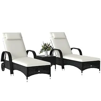 Pool Furniture, 2 Lounge Chairs & Table, Wheels, Cushioned, Weekend Sale