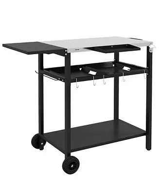 Outdoor Bar Cart w/ 2-Tier Shelf, Patio Serving Cart w/ Wheels Professional Grade