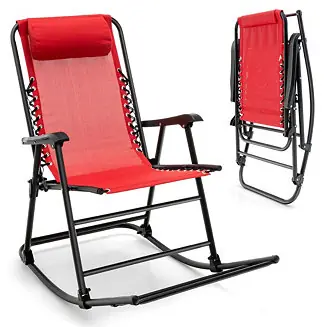 Folding Zero Gravity Rocking Chair Rocker Porch Outdoor Patio Headrest Deal