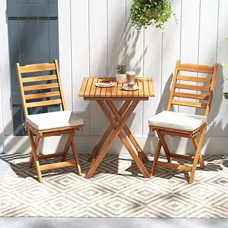 3-Piece Folding Bistro Set with Removable Seat Cushions Outdoor Table and Chairs Buy Today