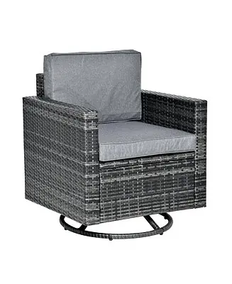 Rattan Wicker Swivel Rocking Chair with Armrest, Soft Thick Cushions, Outdoor Club Chair with Strong Steel Frame for Patio, Lawn, Garden, Yard, Grey Special Offer
