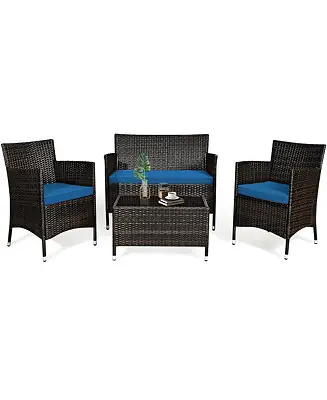 Hot Deal 3 PCS Patio Acacia Wood Conversation Set Bistro Furniture Set w/ Chairs & Cushions