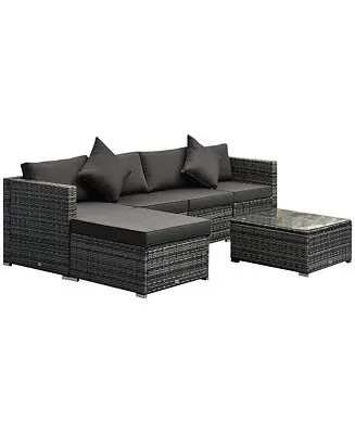 6-Piece Outdoor Patio Rat Wicker Furniture Set w/ Cushions Charcoal Wholesale