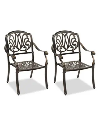 Buy Today Set of 2 Cast Aluminum Patio Dining Chairs, Stackable Outdoor Bistro Chairs with Armrests for Balcony Backyard Garden Deck