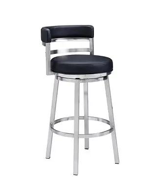 Madrid 30" Bar Height Swivel Gray Artificial leather and Brushed Stainless Steel Bar Stool Final Sale