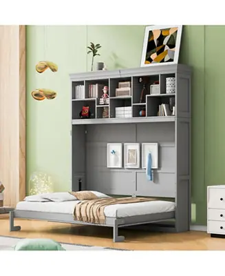 Queen Size Murphy Bed Wall Bed with Top Shelves & USB,Gray Brand New