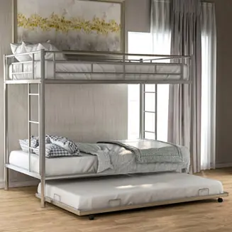 Twin Over Twin Bunk Bed With Trundle, Silver Limited Offer