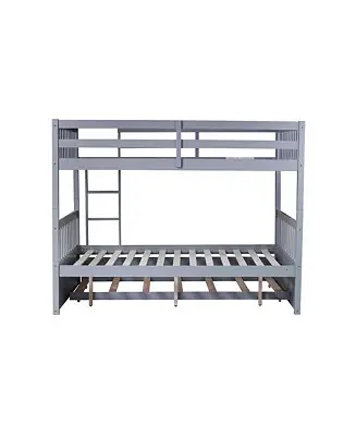 Reduced Price Full over Full Bunk Bed Convertible to 2 Full Beds Rubber Wood Bunk Bed with Ladder & Guardrails