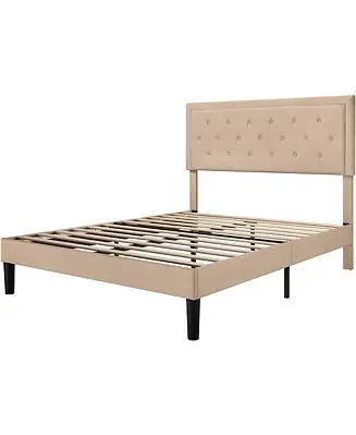 Latest Linen Platform Bed Frame with Button Tufted Headboard