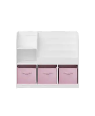White/Pink Kids Bookcase with 3 Collapsible Fabric Drawers for Bedroom Crafted