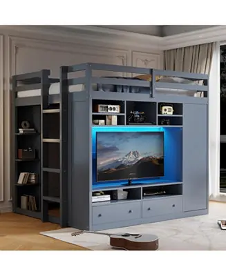 Worldwide Shipping Full size Loft Bed with Drawers, Shelves and Light