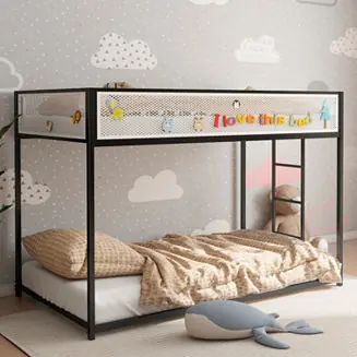 Get Yours Adam Twin Twin Bunk Black with White Mesh Guard Rail