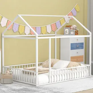 Super Sale Streamdale Metal House Bed Frame with Fence for Kids